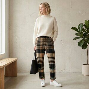 Vintage Woolrich Plaid Wool Pants | Tan Black Tartan | Size 14